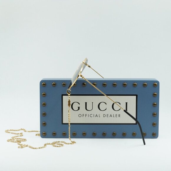 Gucci GG1034S 002 Geometric Sunglasses - Gold with Chain/Grey - Picture 6 of 10